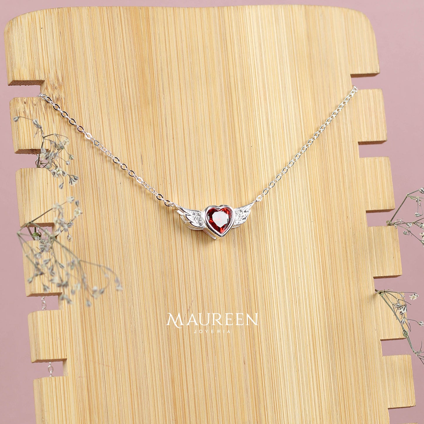 Collar corazon con alas - Plata