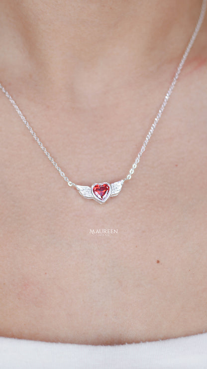 Collar corazon con alas - Plata