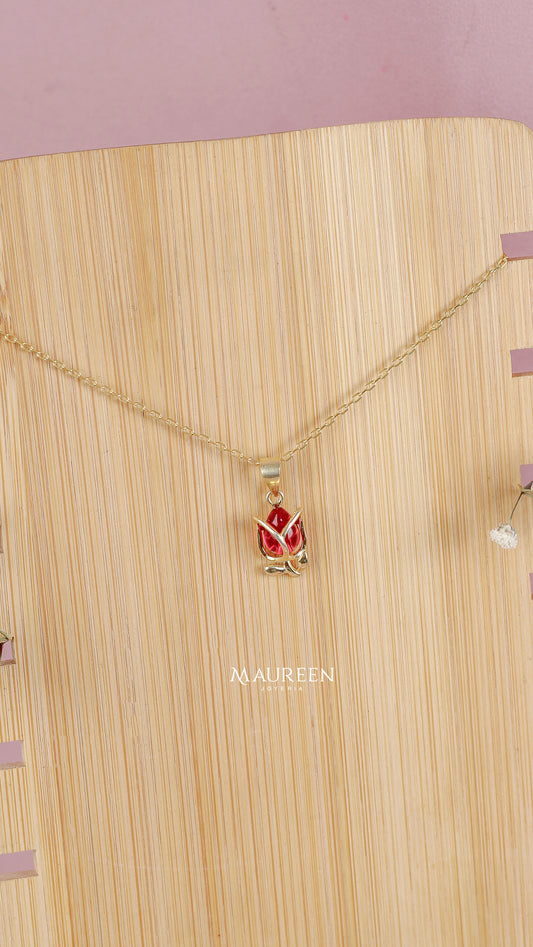 Collar tulipan con rubi - Plata/Oro
