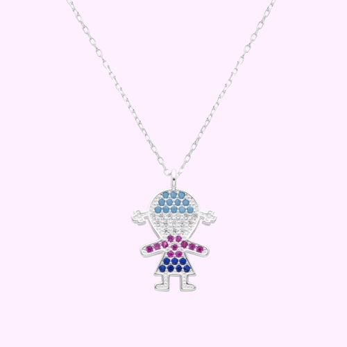 Collar niña circones de colores  - Plata