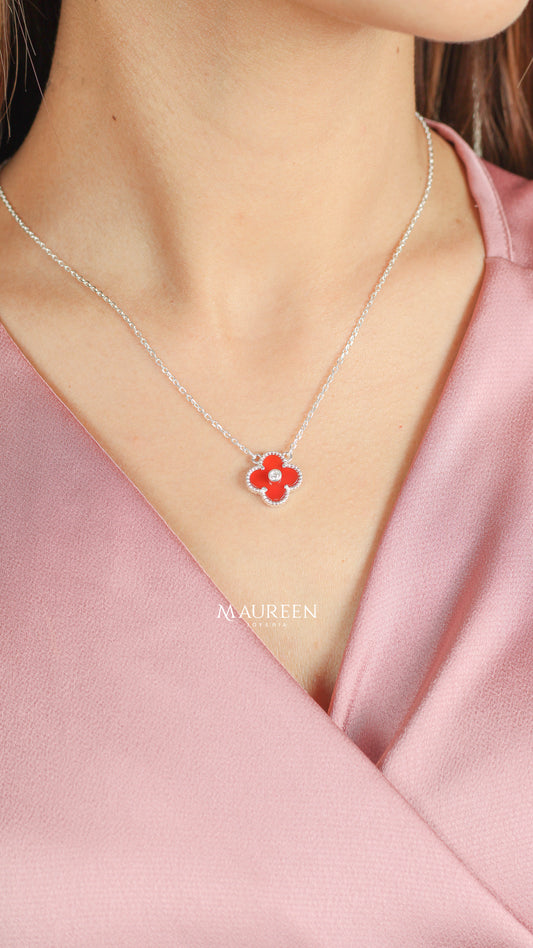 Collar flor VAN nacar anarajando con circon - Plata