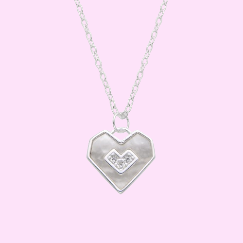 Collar corazon con nacar  - Plata