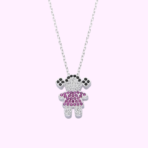 Collar niña piedras rosadas - Plata