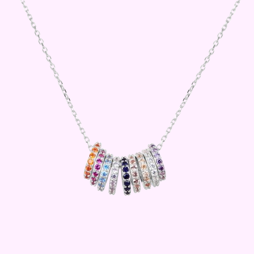 Collar aros de colores - Plata