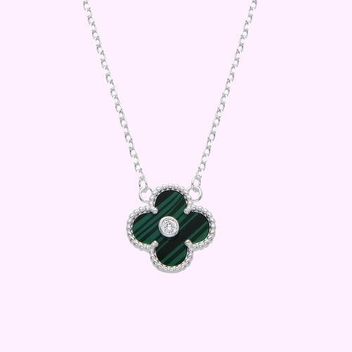 Collar VAN flor piedra malaquita - Plata