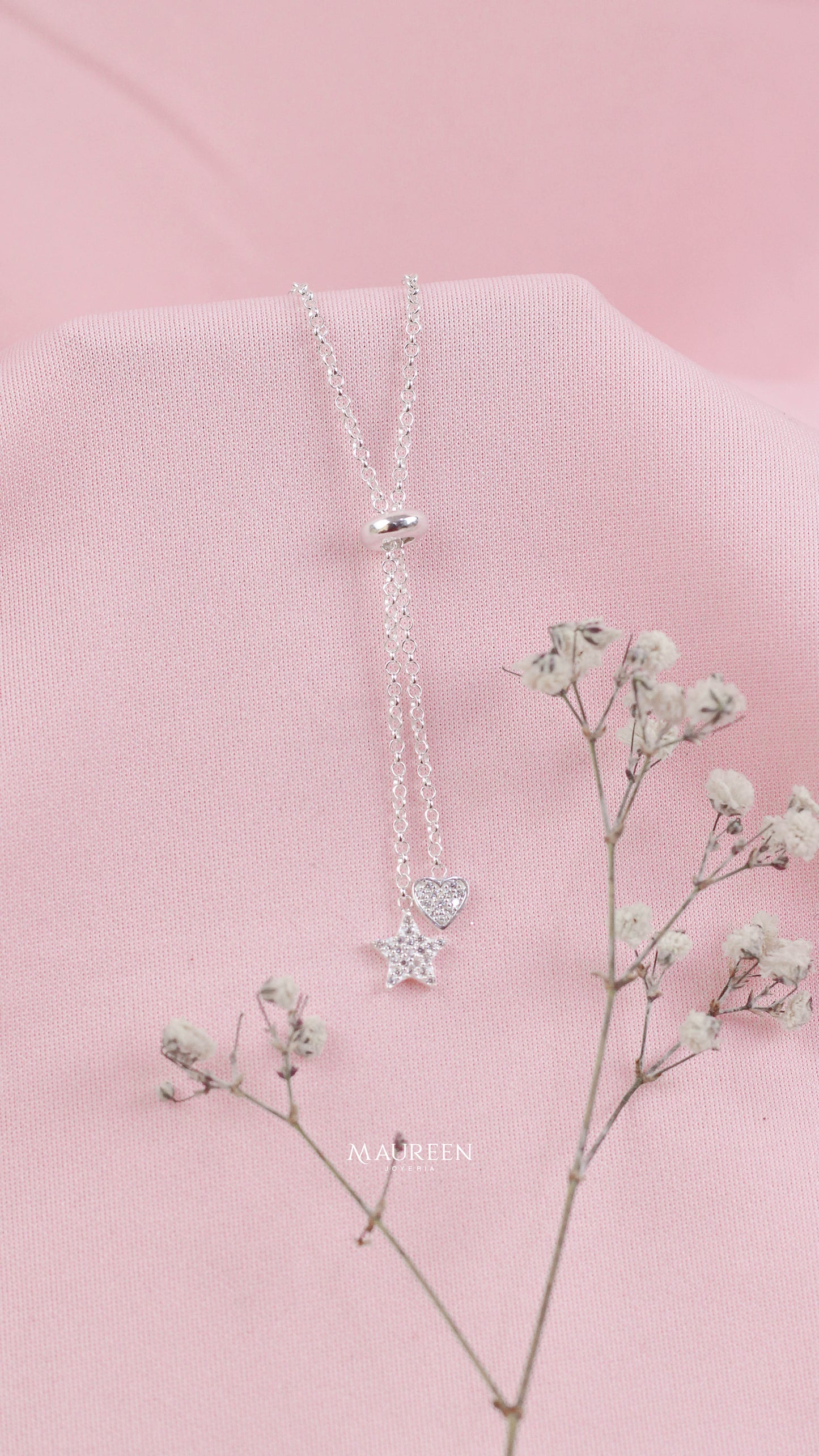 Collar regulable corazon y estrella - Plata