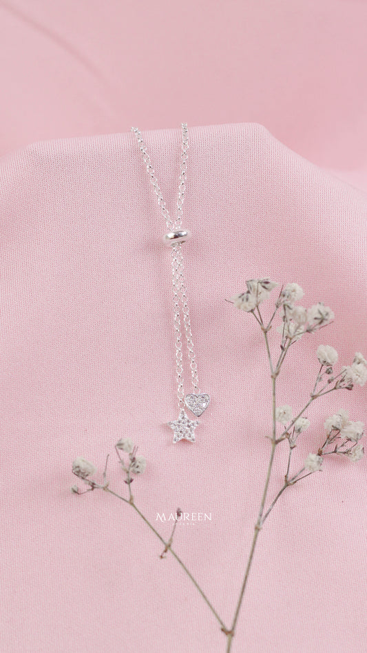 Collar regulable corazon y estrella - Plata