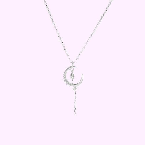 Collar luna con estrella colgante - Plata