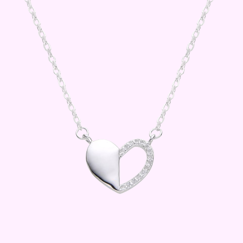 Collar corazon mitad circon  - Plata