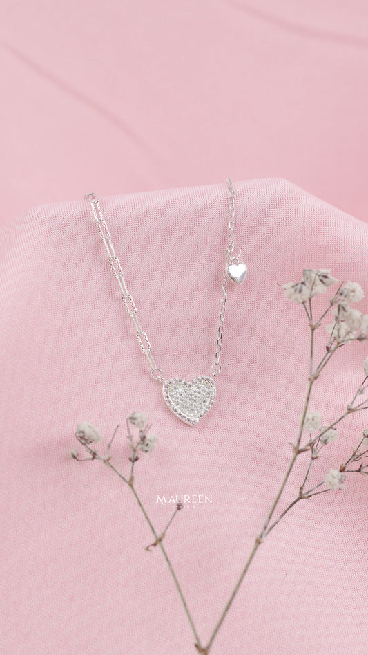 Collar dos corazon y dos cadenas - Plata