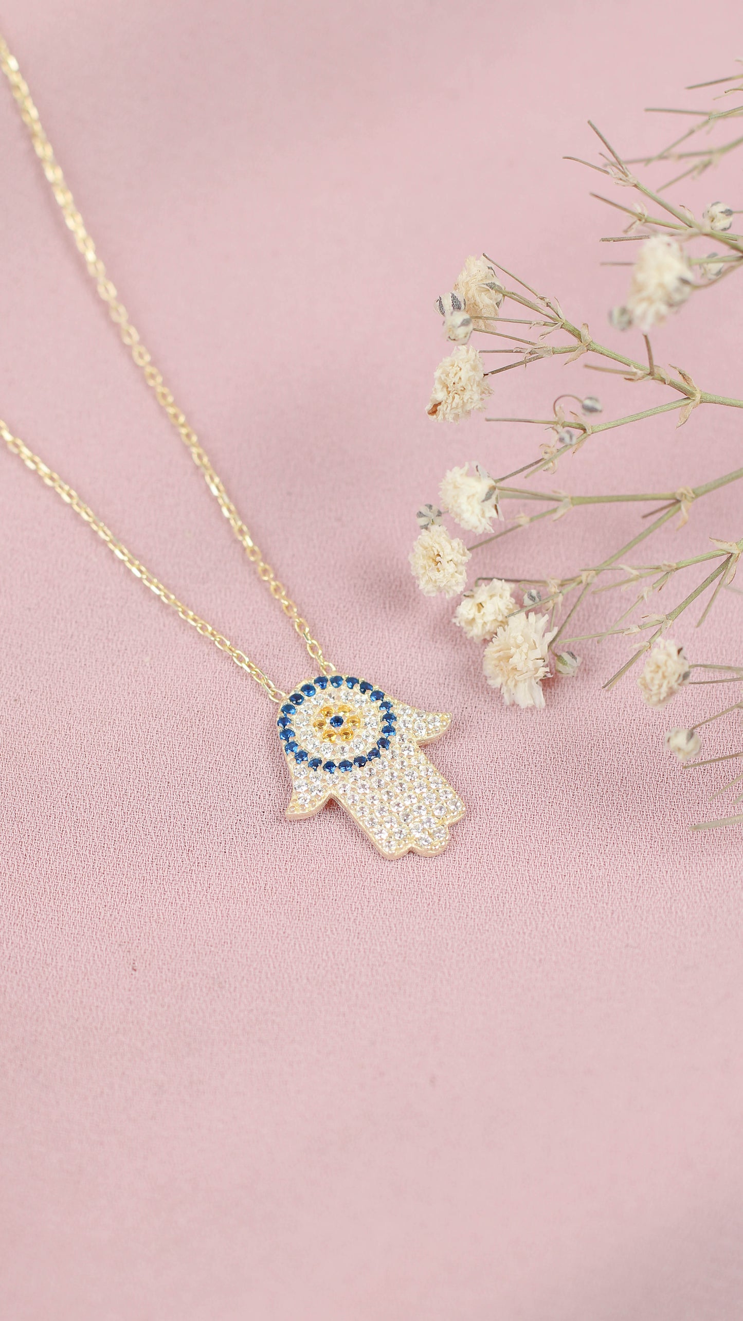 Collar mano poderosa delgada con circones - Plata