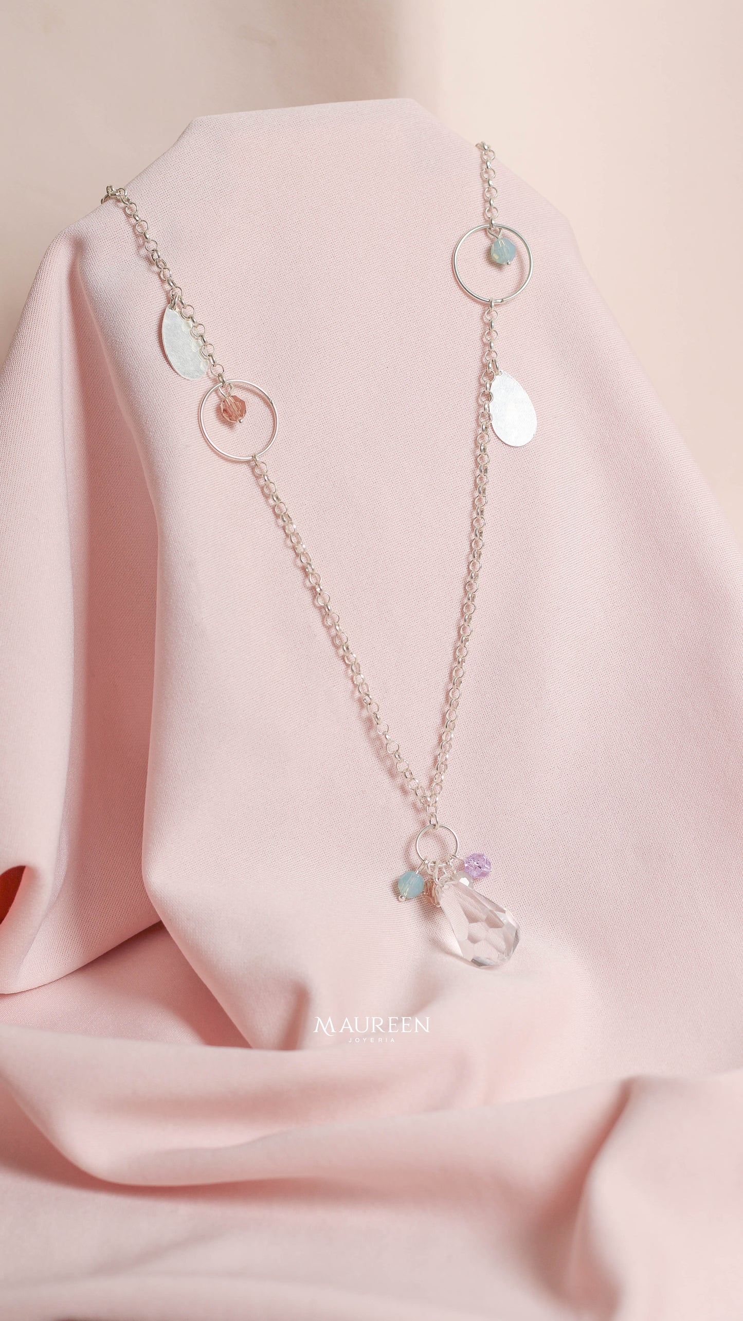 Collar cristal gota con multicolores - Plata