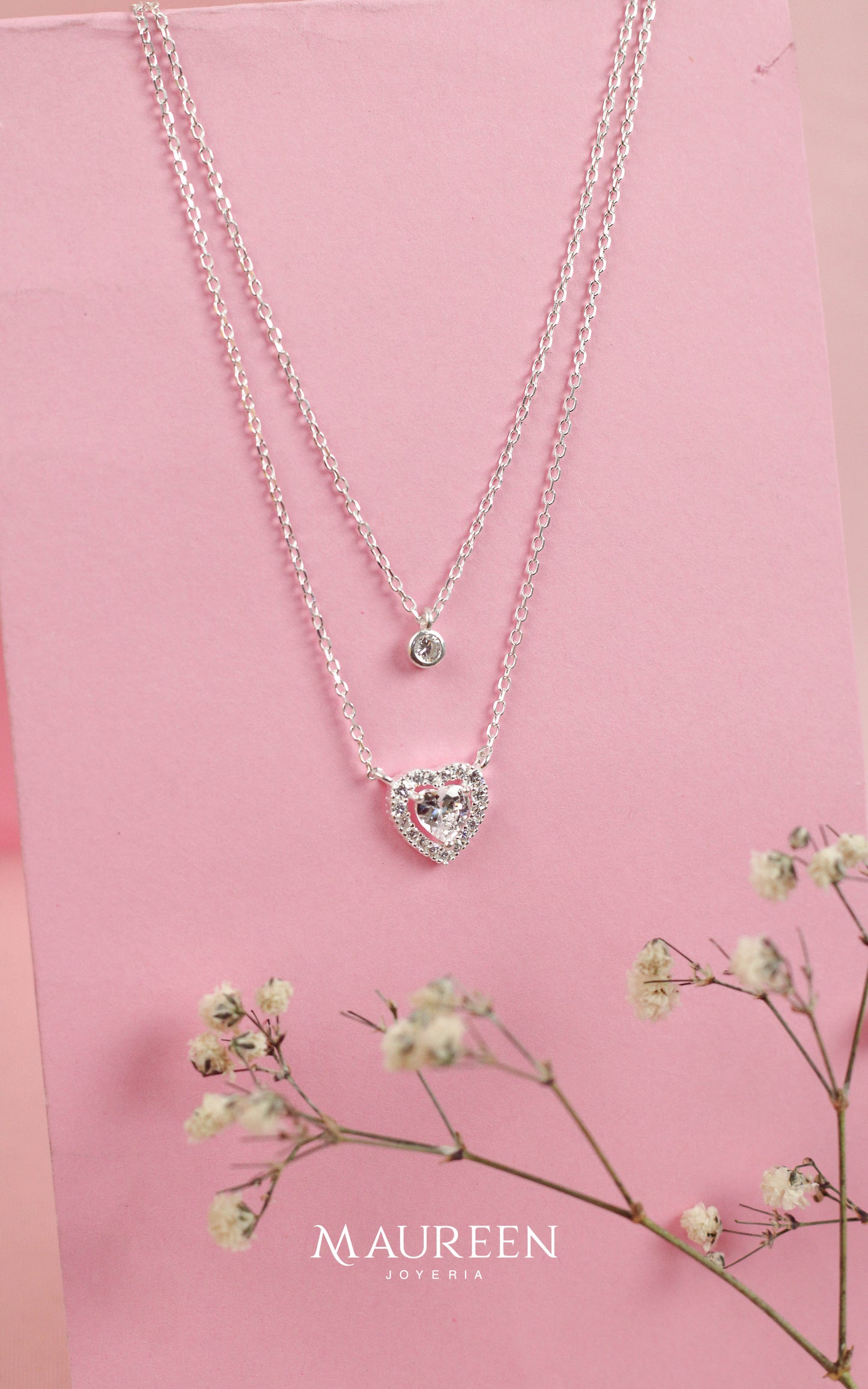 Collar doble cadena corazon - Plata