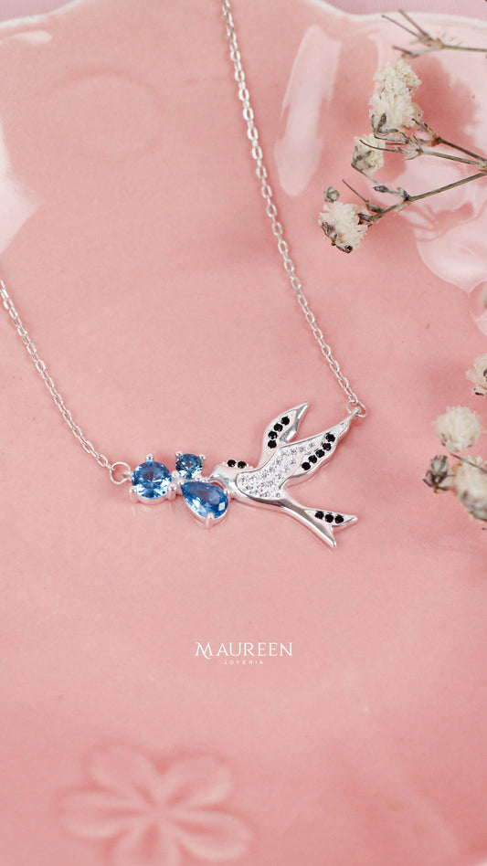 Collar colibri con racimo  - Plata