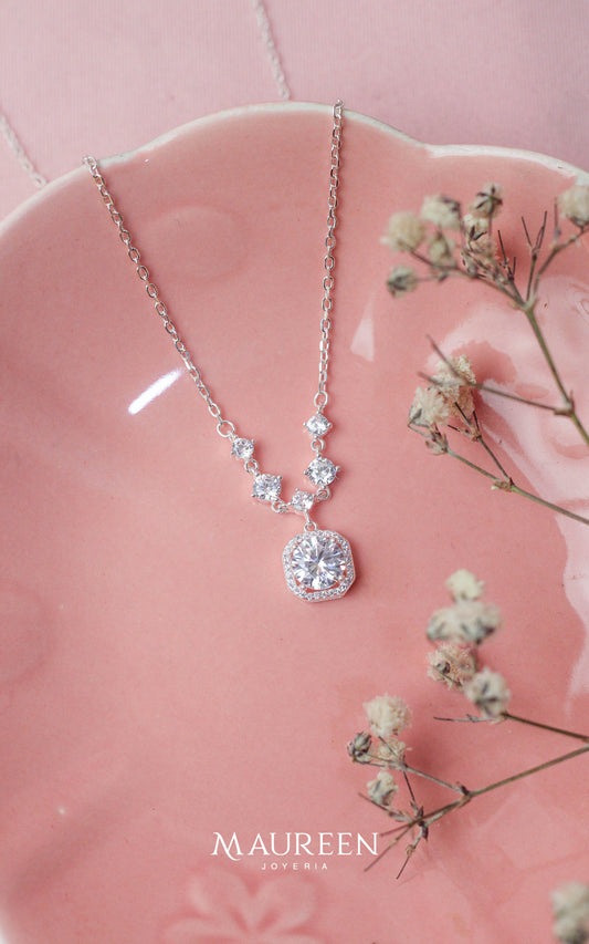 Collar circon cuadrado - Plata
