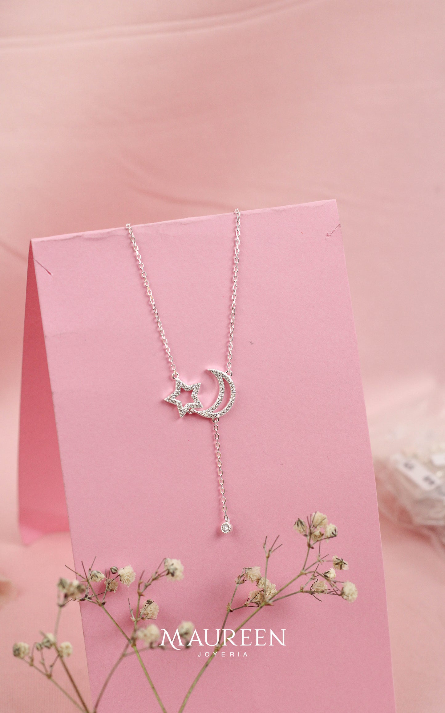 Collar luna y estrella con cirones -  Plata