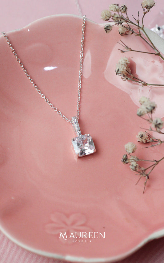 Collar circon cuadrado - Plata