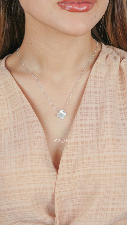 Collar VAN flor nacar y circon - Plata