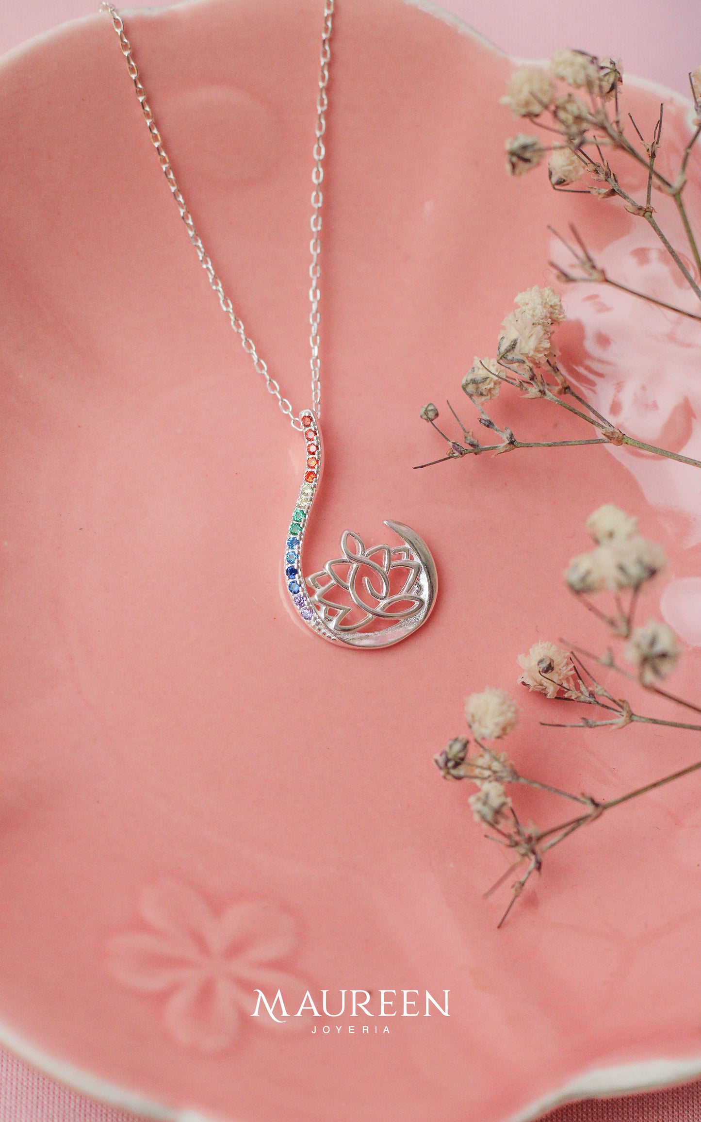 Collar 7 chakras forma gota  - Plata