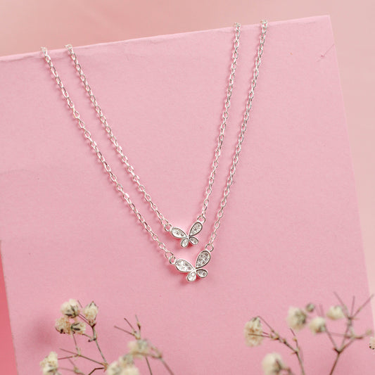 Collar doble cadena dos mariposas - Plata