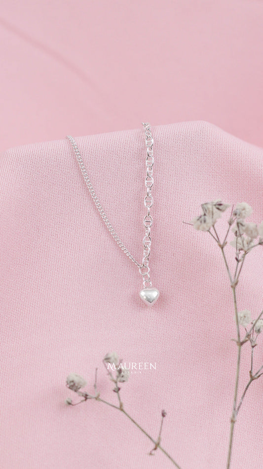 Collar cadena mixta dije corazon - Plata