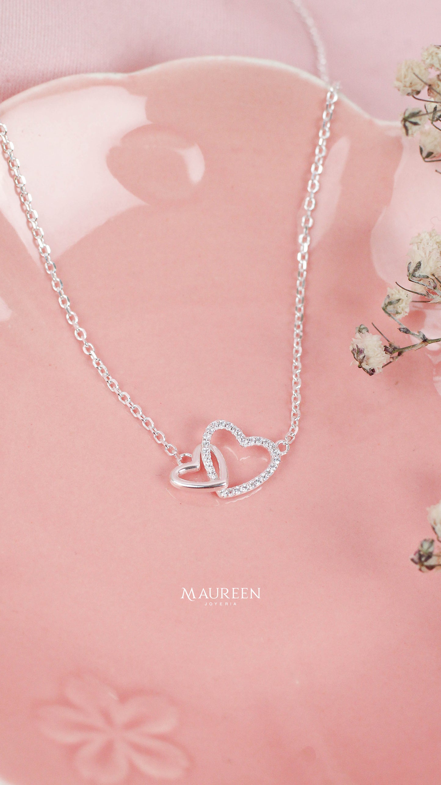 Collar corazones entrelazados circon - Plata