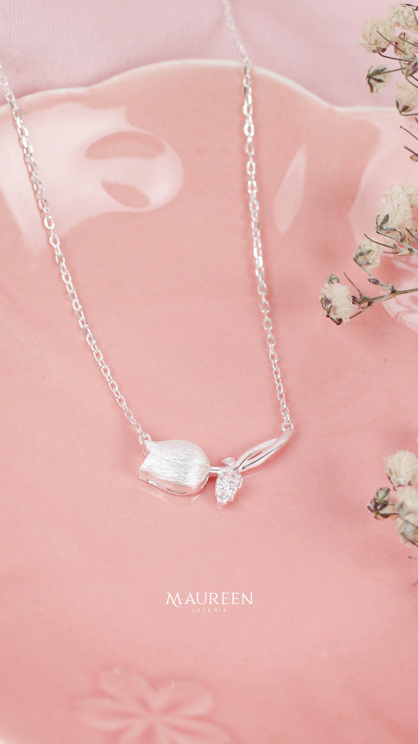 Collar tulipan echado satinado - Plata