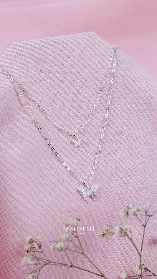 Collar cadena doble mariposa - Plata