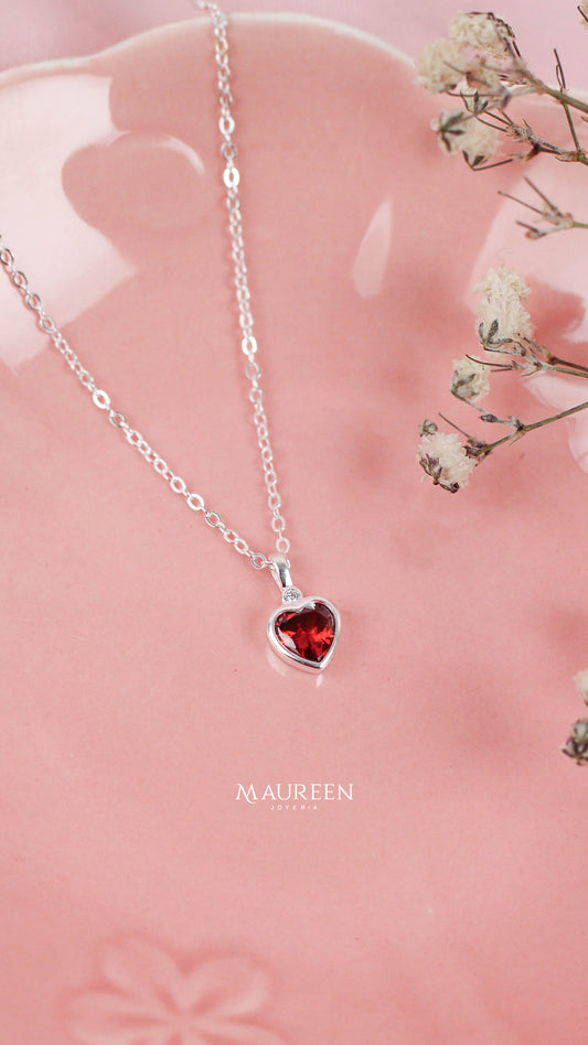 Collar corazon rubi   - Plata