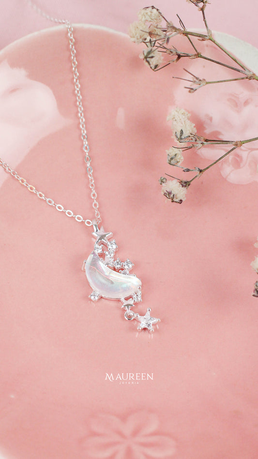 Collar luna tornasol circones - Plata