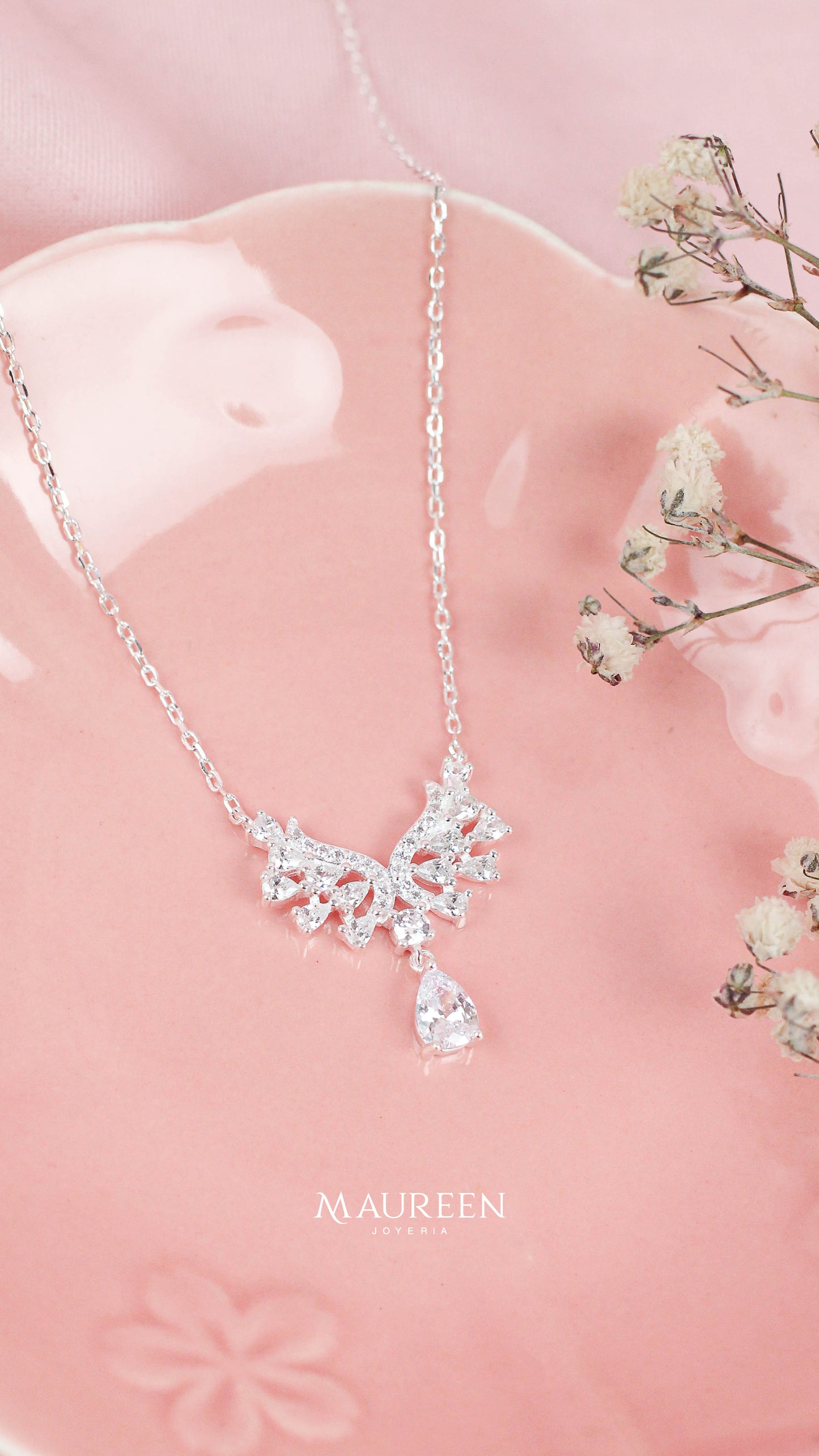 Collar alas con gota colgante - Plata