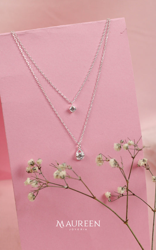 Collar doble cadena forma gota - Plata