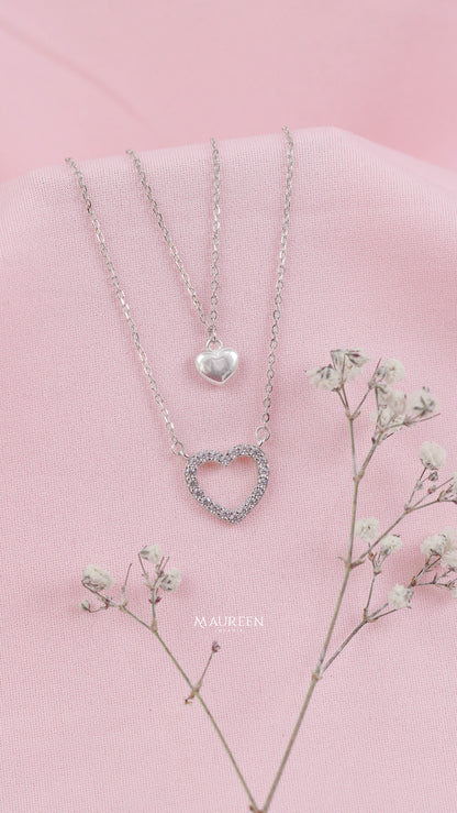 Collar doble corazones con circones - Plata