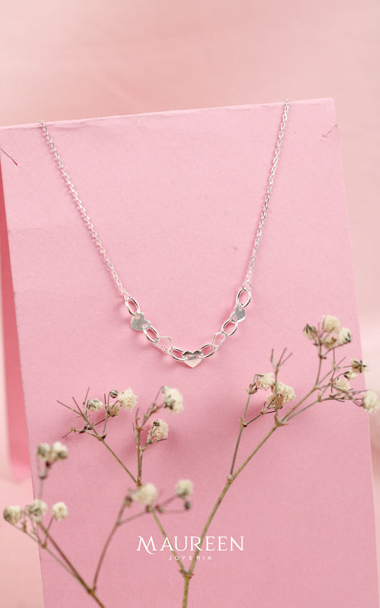 Collar 5 corazones con eslabones - Plata