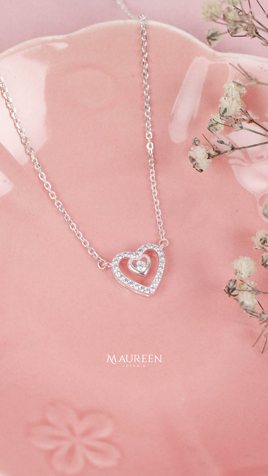 Collar corazon y mini corazon - Plata