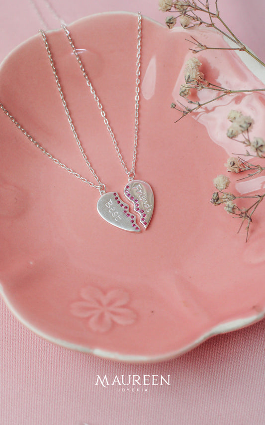 Collar Best Friends con rubi - Plata