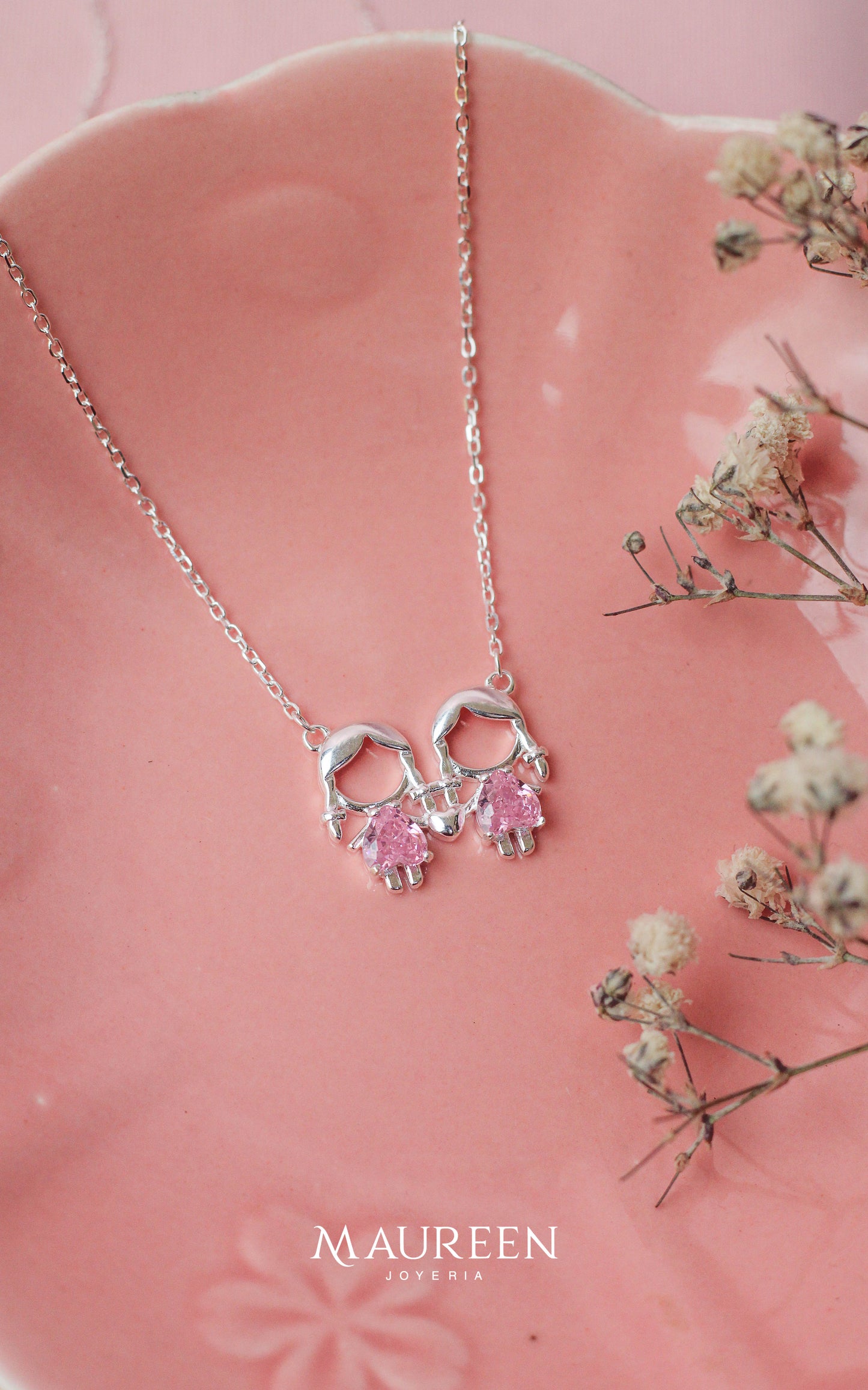 Collar niñas circon rosa - Plata