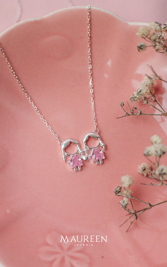 Collar niñas circon rosa - Plata