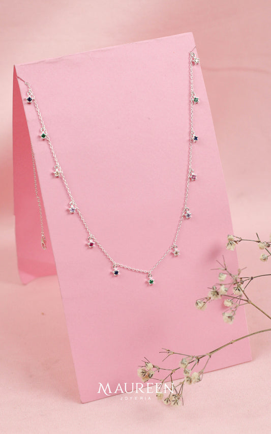 Collar 13 estrellas multicolor - Plata