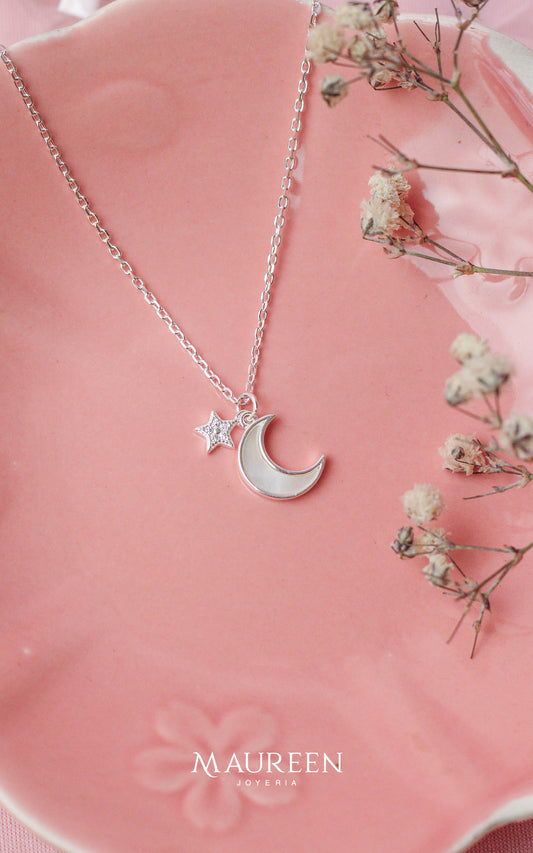 Collar luna nacar con estrella con circones - Plata