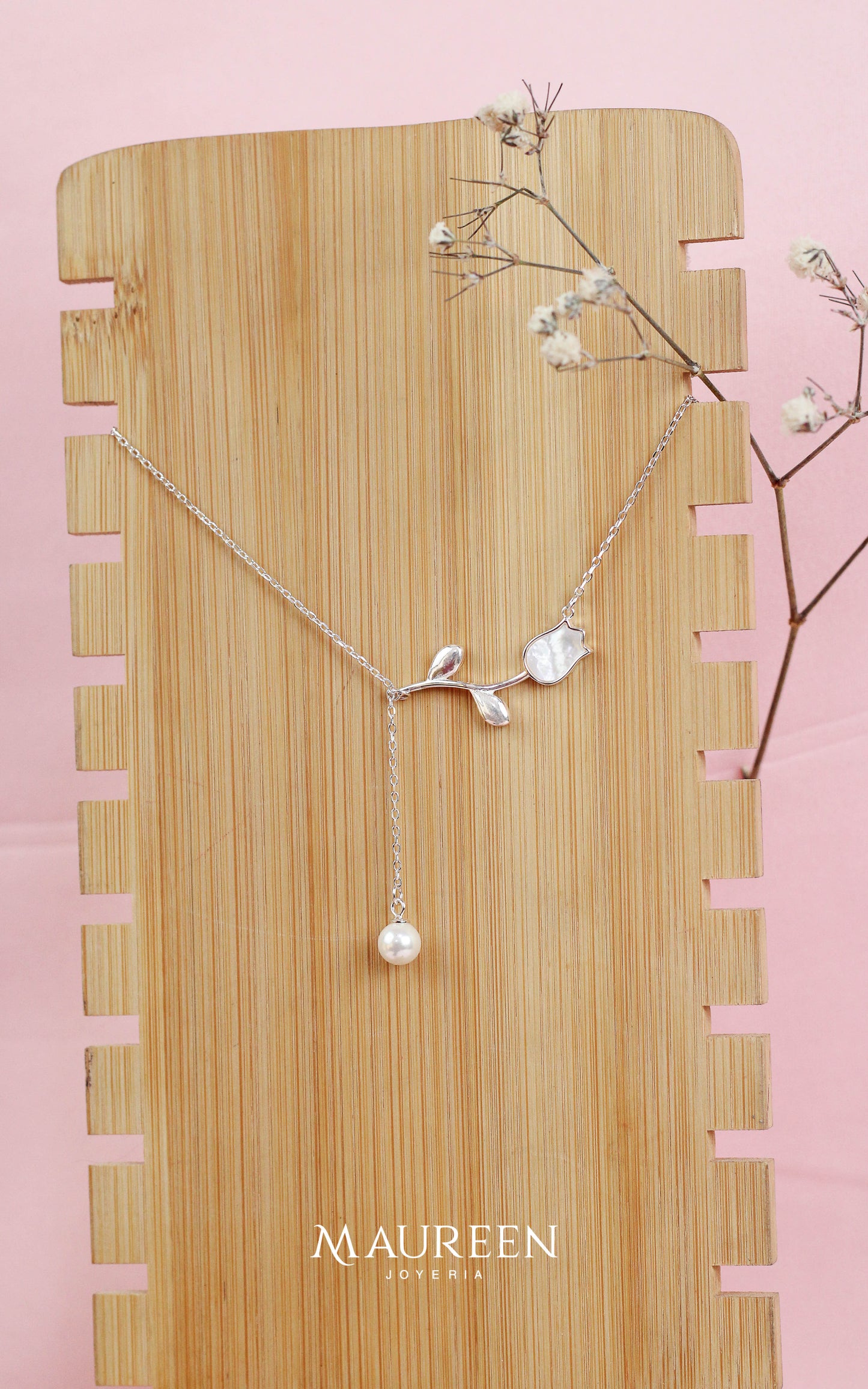 Collar tulipan nacar con perla - Plata