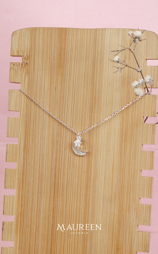 Collar luna y estrella nacar - Plata