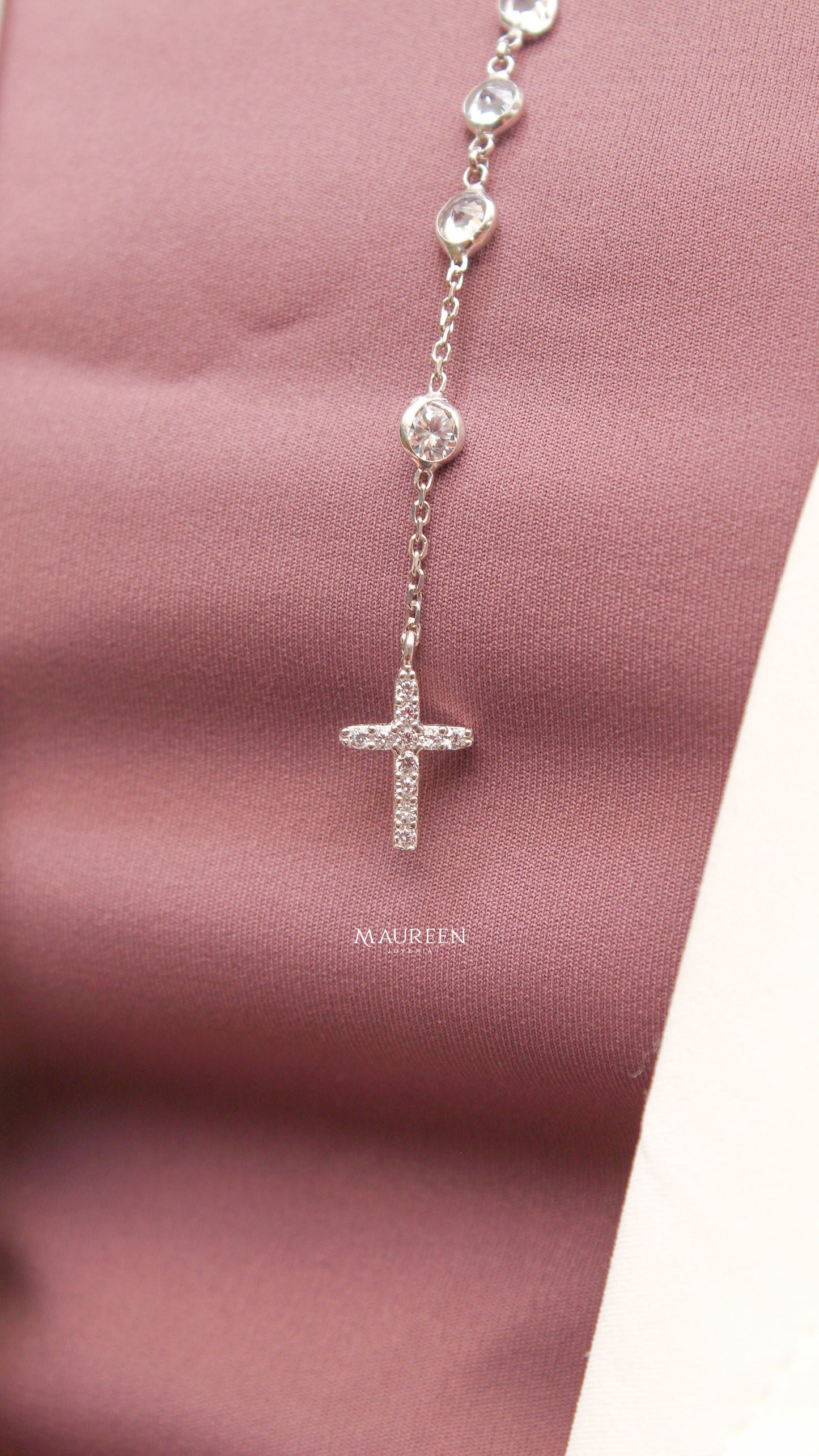 Collar rosario virgen circones - Plata