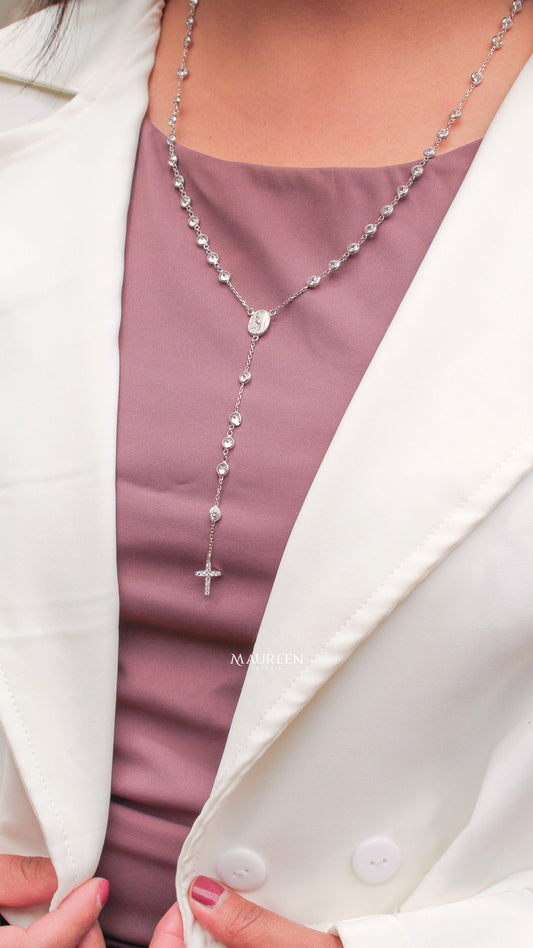 Collar rosario virgen circones - Plata