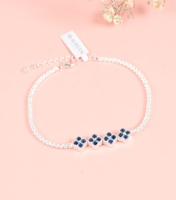 Pulsera tennis flores piedra zafiro - Plata