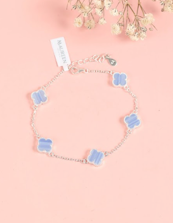 Pulsera  flores opalo celeste - Plata