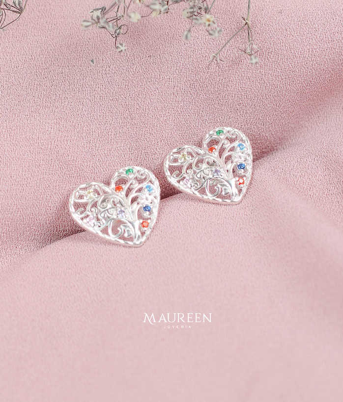 Arete corazon calado con circones  - Plata