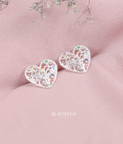 Arete corazon calado con circones  - Plata