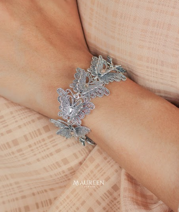 Pulsera mariposa tejida filigrana - Plata quemada