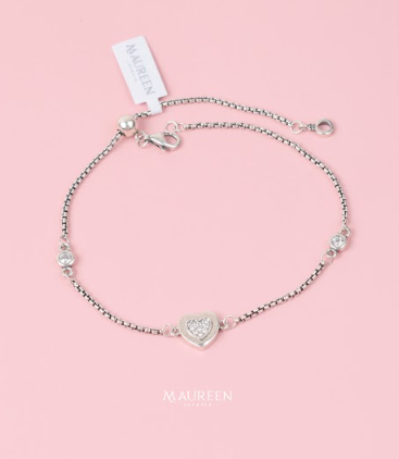 Pulsera corazon con circones- Plata quemada
